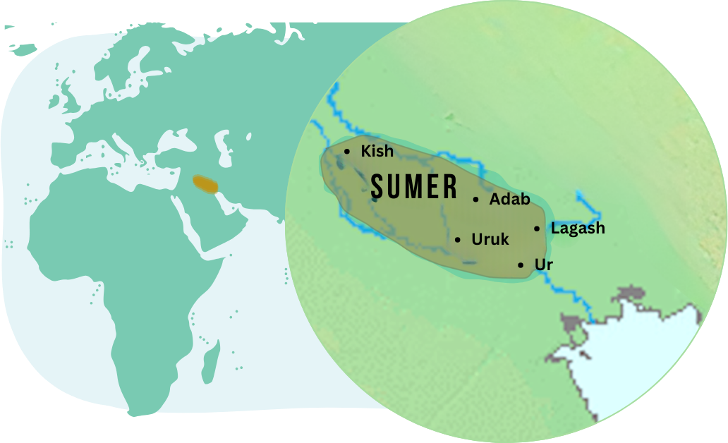 Map of Sumerian city-states in southern Mesopotamia